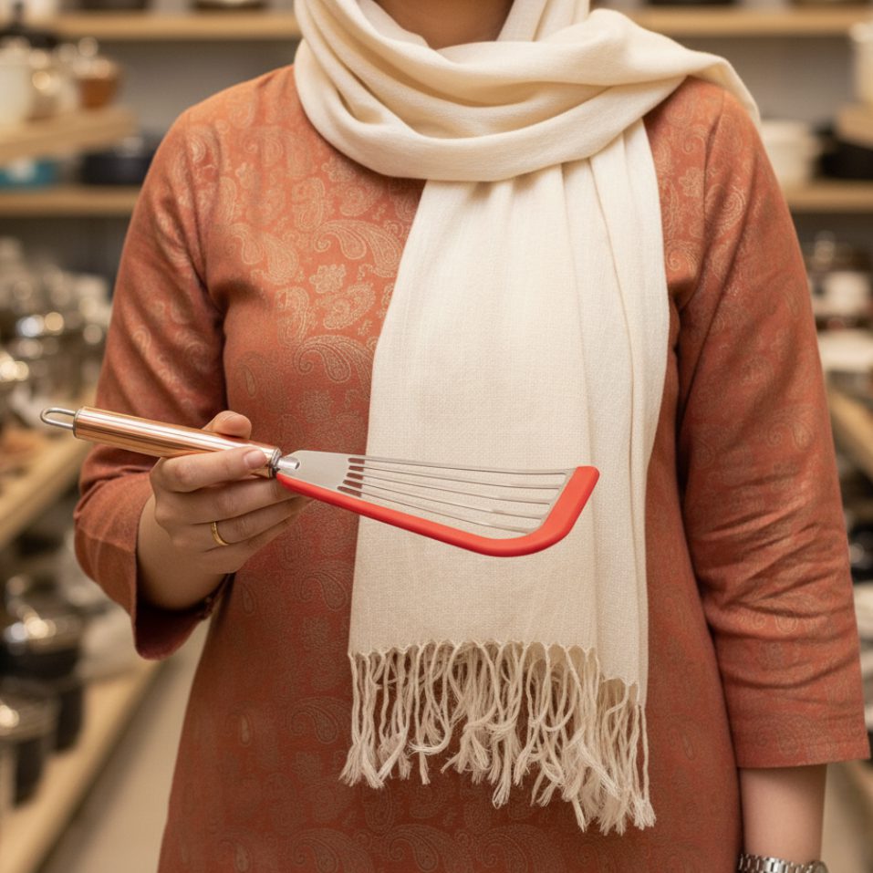 کفگیر استیل لبه سیلیکونی